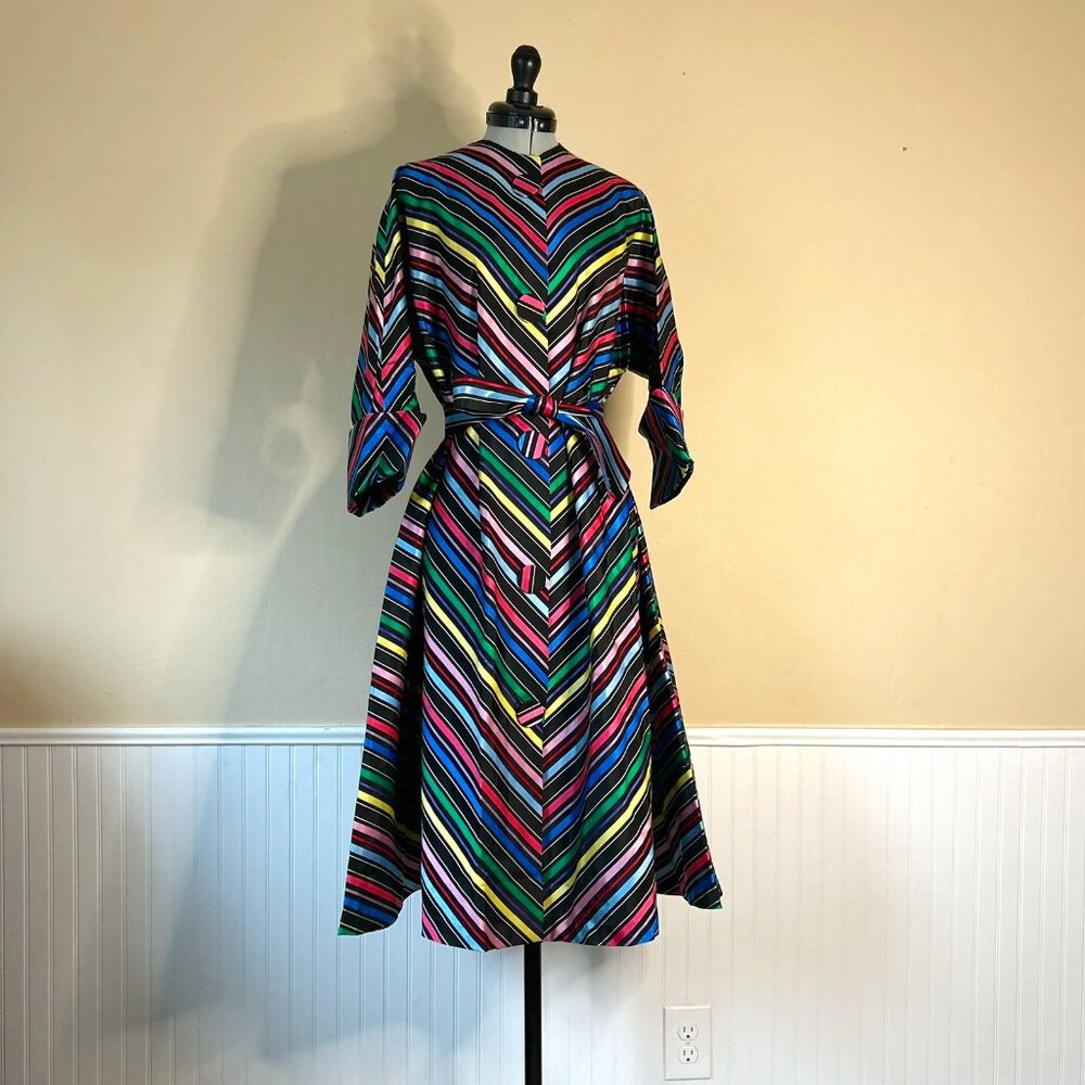 Vintage 40’s MAXAN Rainbow Ribbon Candy Striped Housecoat | Dress Coat Small NWT